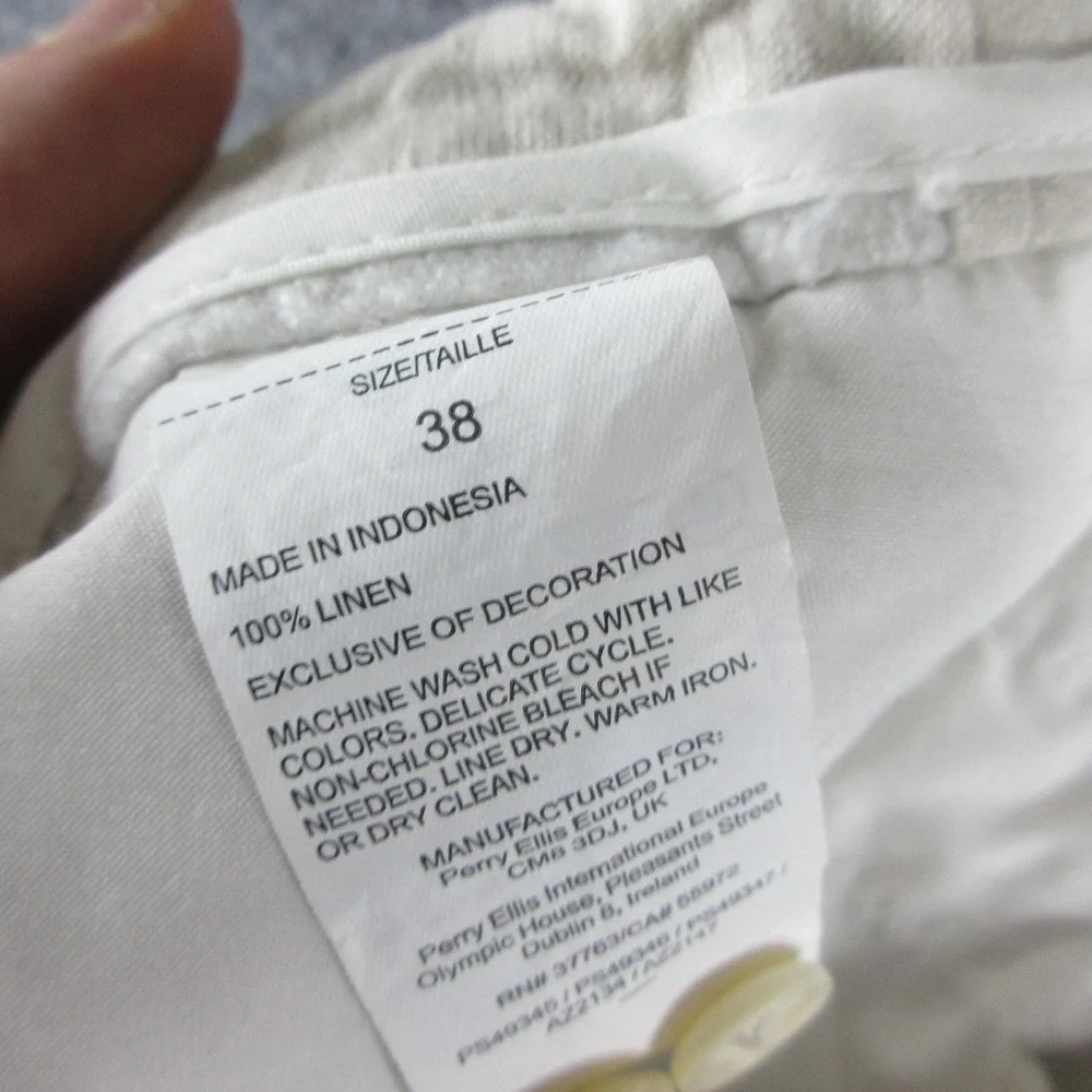 Perry Ellis Pants Men 38x28 Beige 100% Linen Drawstring Relaxed Fit Casual Khaki